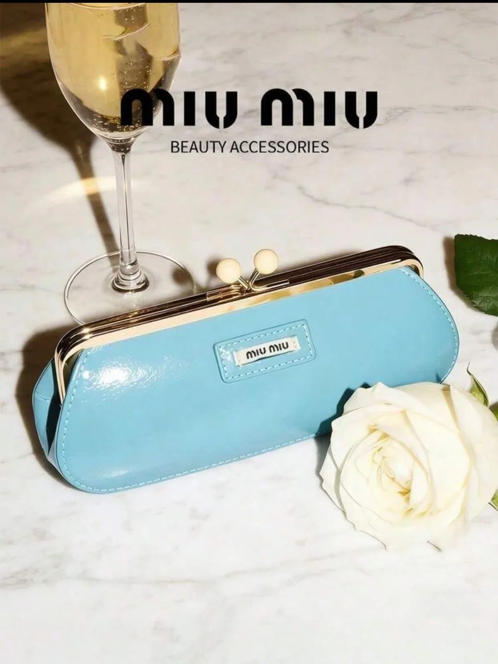 Miu Miu Light Blue Patent Kiss-Lock Cosmetic Case